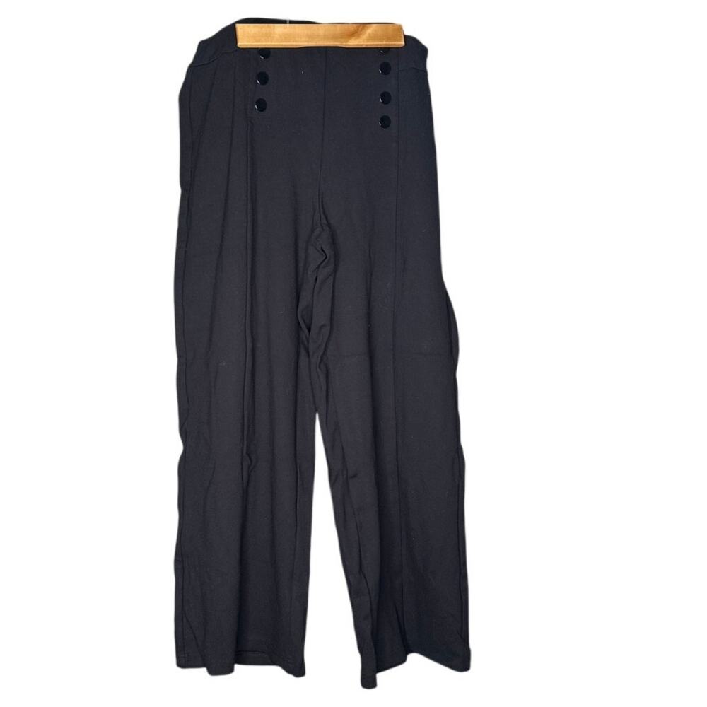 Belle Kim Gravel Black High Waisted Button Pull On Pants Plus Size Petite Classy